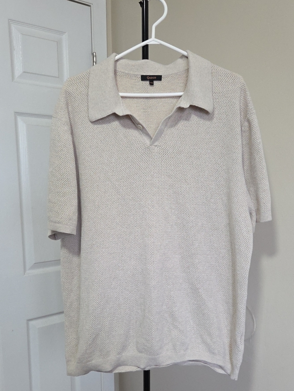 Quince 100% Cotton Men's Knit Polo in Light Beige Heather
